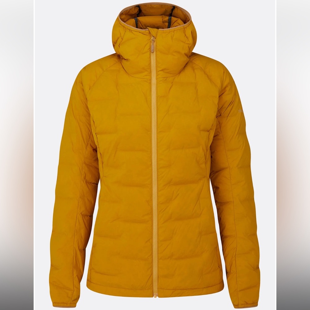 Rab Cubit Jacket Mustard Yellow Puffer Jacket with Hood